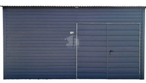 Blechgarage - Lager 4,5x4,5m - Zweiflügeliges Tor - Anthrazit - das Dach neigt sich nach vorne ID985