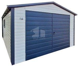 Blechgarage 4x4m - Zweiflügeliges Tor - 2x PVC Kippfenster - 2x PVC Kippfenster - Dachrinnen - Metalldachziegel - Silber - Anthrazit - Satteldach ID993