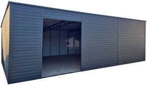 Blechgarage - Lager 9x6m Öffnung - Anthrazit - Flachdach GP571