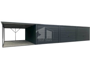 Blechgarage 9x6m +Überdachung - 3x Schwingtor - Anthrazit - Pultdach GP162
