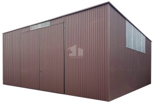 Blechhalle - Lager 9x8m Zweiflügeliges Tor - dunkelbraun - Flachdach GP587