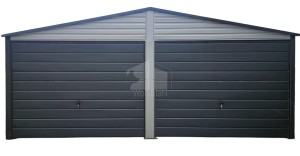 Blechgarage 6x6m - 2x Schwingtor - Silber - Satteldach GP593