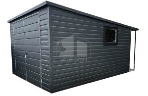 Blechgarage 3x5m Überdachung 0,5x3 Zweiflügeliges Tor PVC Kippfenster Dachrinnen ID437