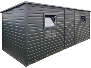 Gartenhaus - Gartenschuppen 5x2m - Zweiflügeliges Tor - 2x PVC Kippfenster - Anthrazit - Flachdach | GP619 |