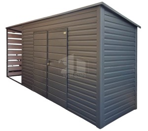 Gartenhaus - Gartenschuppen 4x1,5m + Überdachung 2m - Zweiflügeliges Tor - Anthrazit - Flachdach | GP627 | 