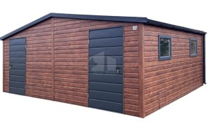 Gartenhaus Schuppen 6x5m - 2x Tür - 4x PVC Kippfenster - Dunkles Nussbaum - Holzopti - Anthrazit - Dachrinnen - Satteldach ID1069