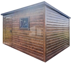 Gartenhaus Schuppen 4x2,5m - Tür - PVC Kippfenster - Helles Nussbaum - Holzoptik - flachdach | ID1072 |