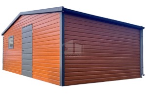 Gartenhaus Schuppen 6x4,5m - Tür - PVC Kippfenster - Goldene Eiche - Holzoptik - Dachrinnen - Satteldach ID1078