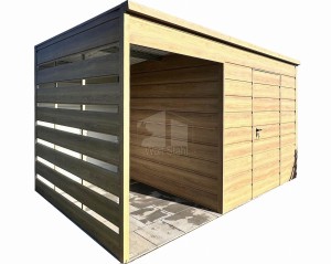 Gartenhaus - Gartenschuppen 2x2m + Überdachung 1,5m - Tür - Winchester - Holzoptik - Dachrinnen - Flachdach | ID1079 |
