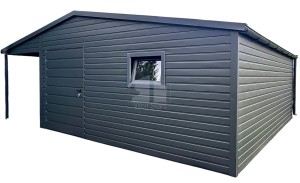 Gartenhaus - Gartenschuppen 4,5x5m + Überdachung 1,5m - Tür - PVC Kippfenster - Anthrazit - Dachrinnen - Metalldachziegel - Satteldach ID1082
