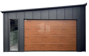 Blechgarage 5x5,5m - Sektionaltor - 2x PVC Kippfenster - Tür - Stehfalzblech - Dachrinnen - Dach: mit Gefälle zur Seite ID1083