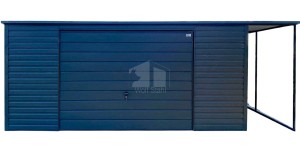 Blechgarage 5x6m + Überdachung 1m - Schwingtor - Anthrazit - Flachdach GP655 