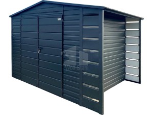 Gartenhaus - Gartenschuppen 3x2m + Überdachung 0,5m - Zweiflügeliges Tor - Anthrazit - Satteldach | GP659 |