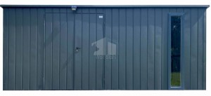 Gartenhaus - Gartenschuppen 5x2m + Überdachung 0,5m - Zweiflügeliges Tor - Anthrazit - PVC Kippfenster - Flachdach | GP661 |