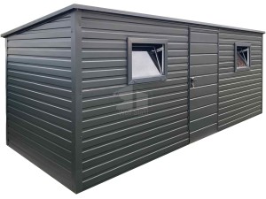 Gartenhaus Schuppen 5,5x2m - Tür - 2x PVC Kippfenster - Anthrazit - Flachdach GP668