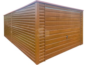 Blechgarage 3,5x6m - Schwingtor - Helles Nussbaum  - Holzoptik - Flachdach GP672