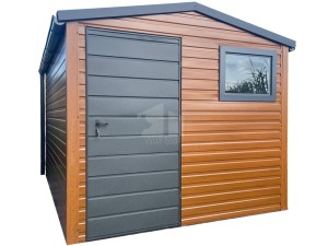 Gartenhaus Schuppen 2,5x3m - Tür - PVC Kippfenster - Helles Nussbaum  - Holzoptik - Dachrinnen - Satteldach GP686 