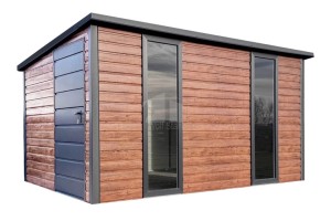 Gartenhaus - Gartenschuppen  3,5x2m - Tür - 2 x Fenster - Holzoptik - Helles Nussbaum - Flachdach | ID1111 |