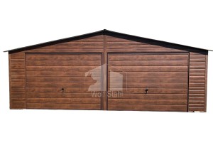 Blechgarage  7x6m - 2x Schwingtor + Zusätzliche Tür - holzoptik -  Satteldach GP130