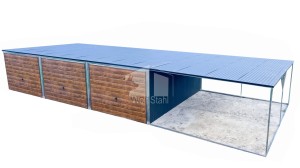  Blechgarage 9x6m - Überdachung 3m x 6-Schwingtor - Anthrazit - Helles Walnussholz - Pultdach GP226