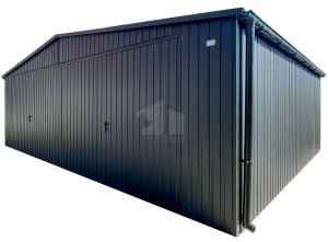 Blechgarage 8x6m - 2x Schwingtor - Anthrazit - Tür - Dachrinnen - Satteldach ID1254