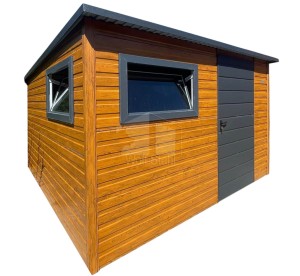 Gartenhaus Schuppen 3x2,5 m - Tür - 2x PVC Fenster - Helles Walnussholz - Holzoptik - Anthrazit - Flachdach ID1257