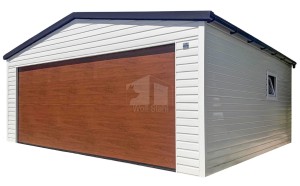 Blechgarage 6x6m - Sektionaltor - Tür - 2x PVC Fenster - Weiß - Dachrinnen - Satteldach ID1262