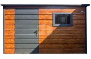 Gartenhaus Schuppen 3x2,5 m - Tür - PVC Kippfenster  - Helles Walnussholz - Holzoptik - Anthrazit - Flachdach ID1267