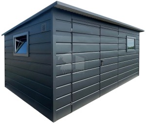 Gartenhaus Schuppen 4x2,5 m - Zweiflügeliges Tor -  2x PVC Kippfenster - Anthrazit - Flachdach ID1270