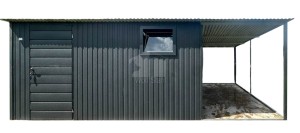 Gartenhaus Schuppen 4x5 m + Überdachung 2x5 m - Tür - PVC Kippfenster - Anthrazit - Flachdach ID1272