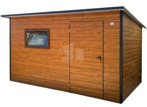 Gartenhaus Schuppen 4x2m - Tür - PVC Kippfenster - Helles Walnussholz - Holzoptik - Flachdach ID1275