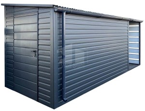 Gartenhaus Schuppen 2x3,5 m - Überdachung 1,5m - Tür - Anthrazit - Dachrinnen - Gefälle zur Seite GP730