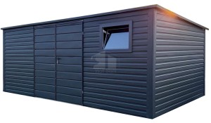 Gartenhaus Schuppen 4,5x3 m - Zweiflügeliges Tor - PVC Kippfenster - Anthrazit - Flachdach GP732