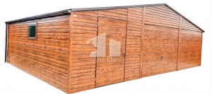  Blechgarage 9x7m Horizontal Blech Satteldach 2x Schwingtor Holzoptik 2x Tür ID139